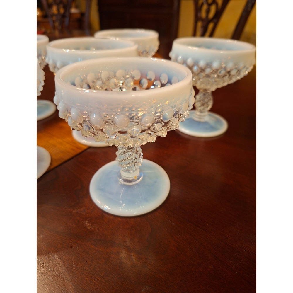 Fenton Moonstone Hobnail Opalescent Glass Sherbet Dessert Cups Set of 6 Vintage - Picture 2 of 6